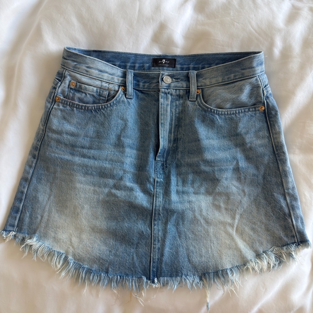 7 For All Mankind Light Blue Denim mini Skirt